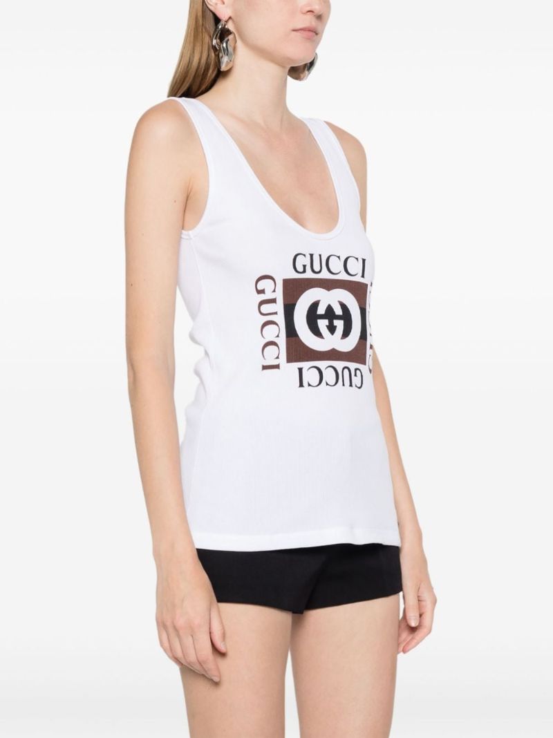 White Log-print Cotton Tank Top