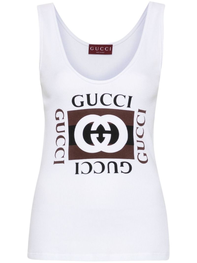 White Log-print Cotton Tank Top