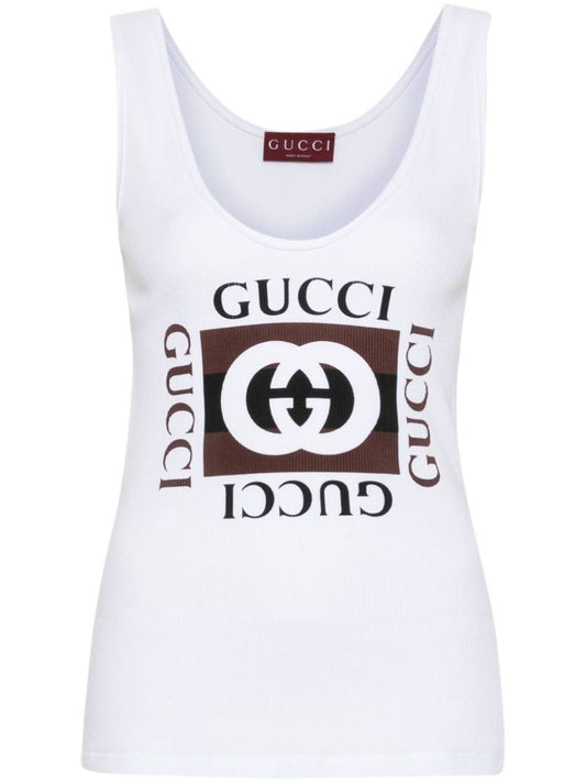 White Log-print Cotton Tank Top