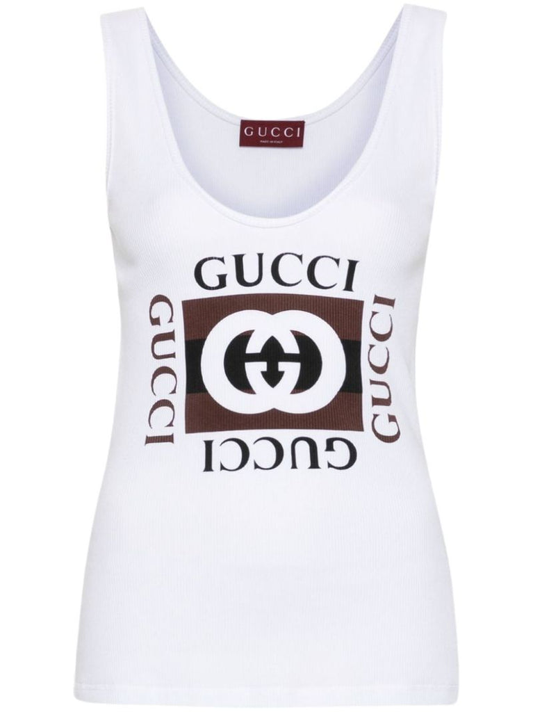 White Log-print Cotton Tank Top