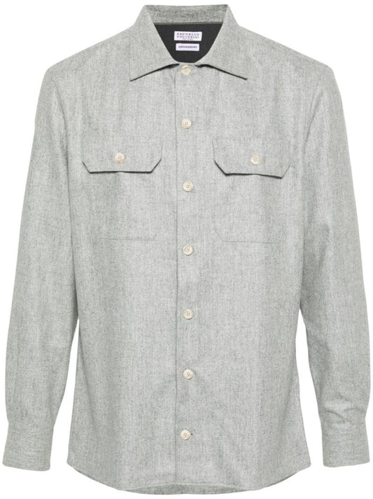 Grey Virgin-wool Flannel Overshirt