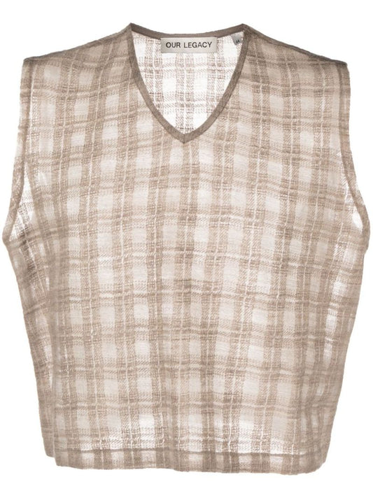 Grey Check Print Vest