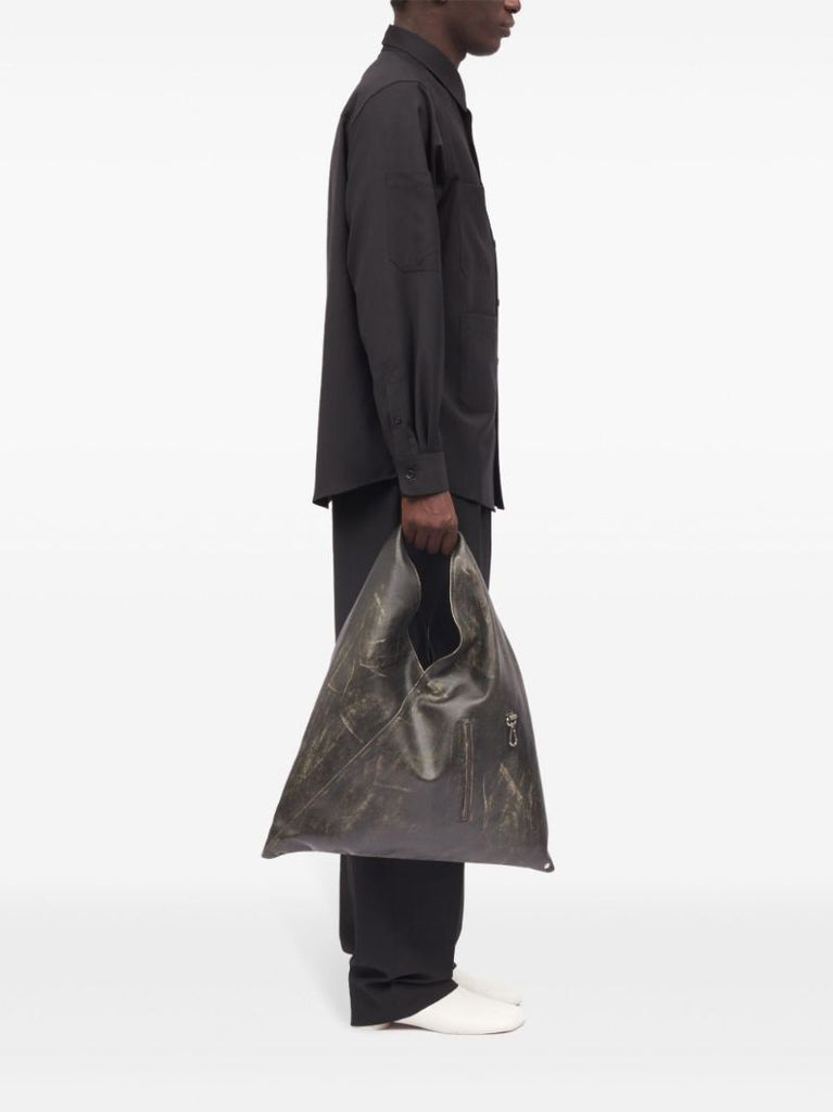 Black Japanese Medium Leather Tote Bag