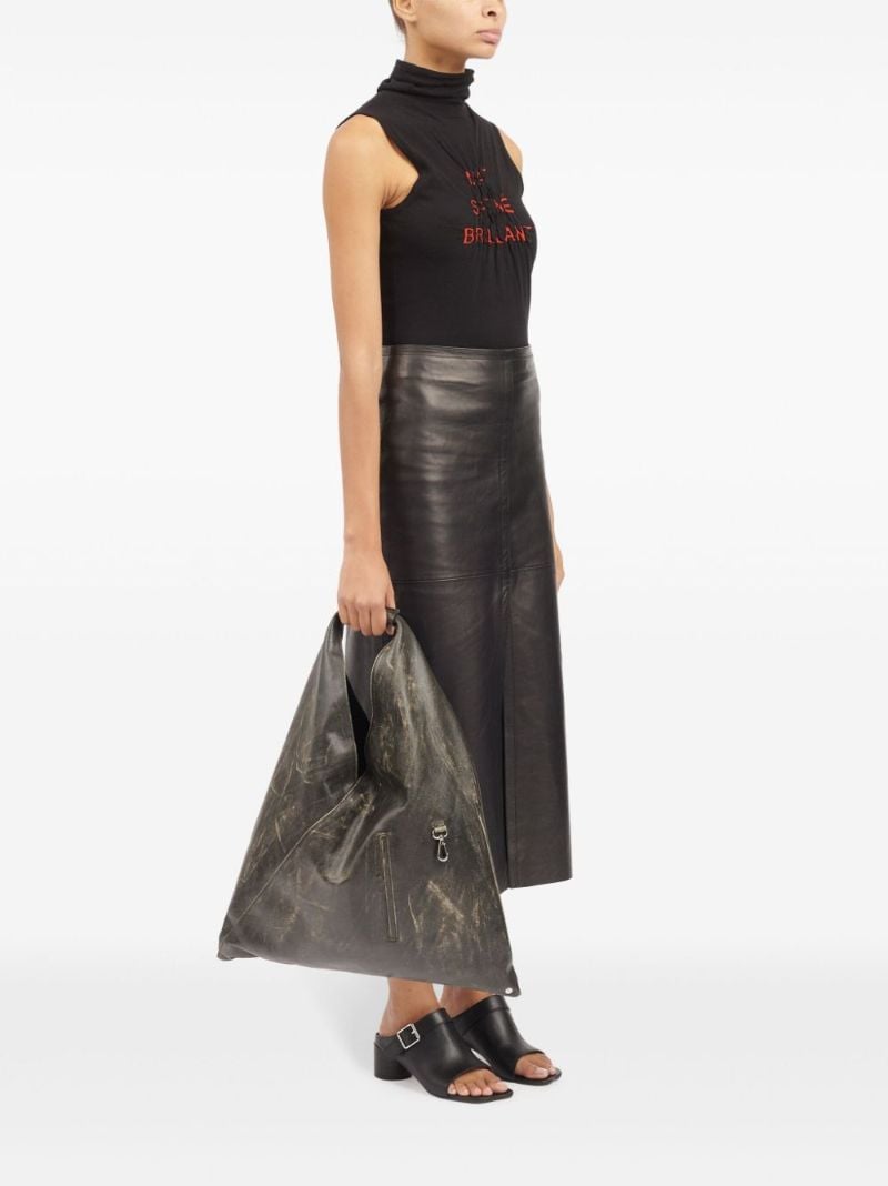 Black Japanese Medium Leather Tote Bag