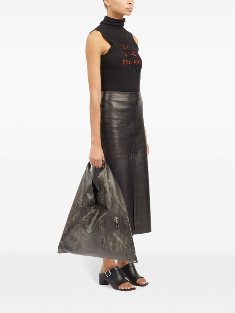 Black Japanese Medium Leather Tote Bag