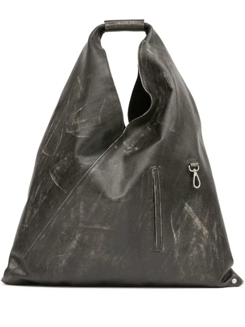 Black Japanese Medium Leather Tote Bag