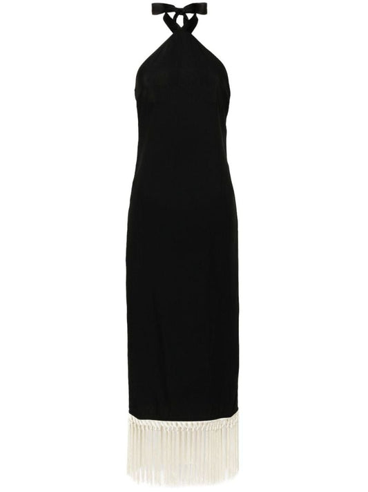 Black Fringe-trim Maxi Dress