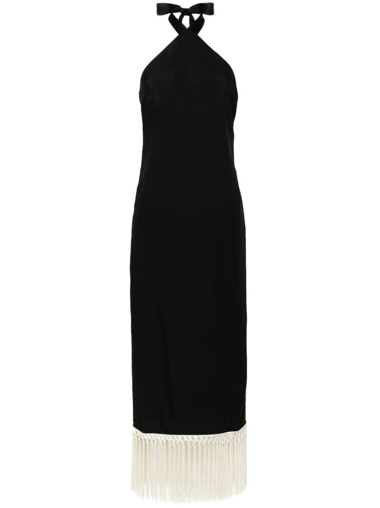 Black Fringe-trim Maxi Dress