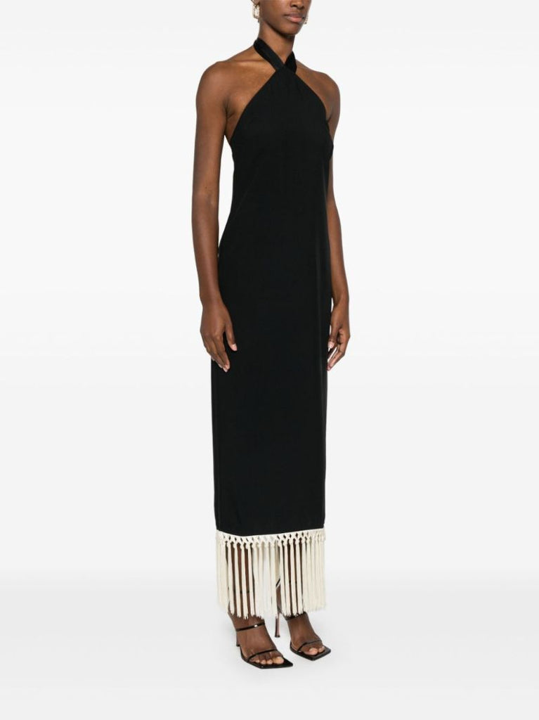 Black Fringe-trim Maxi Dress