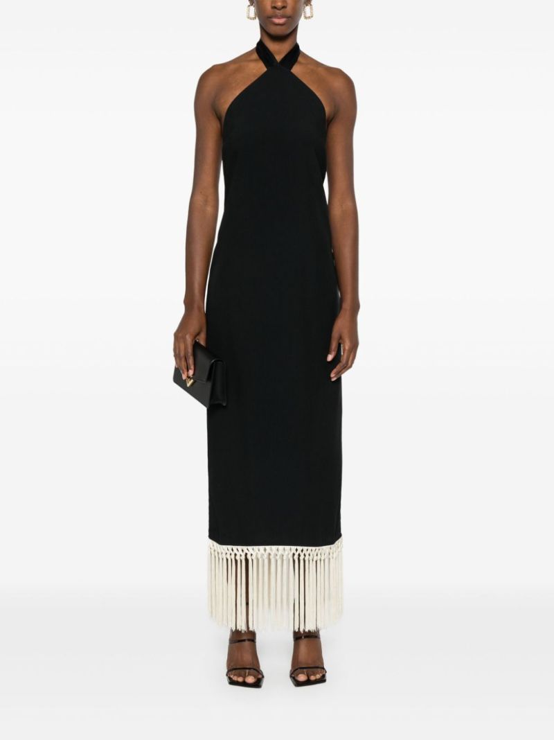 Black Fringe-trim Maxi Dress