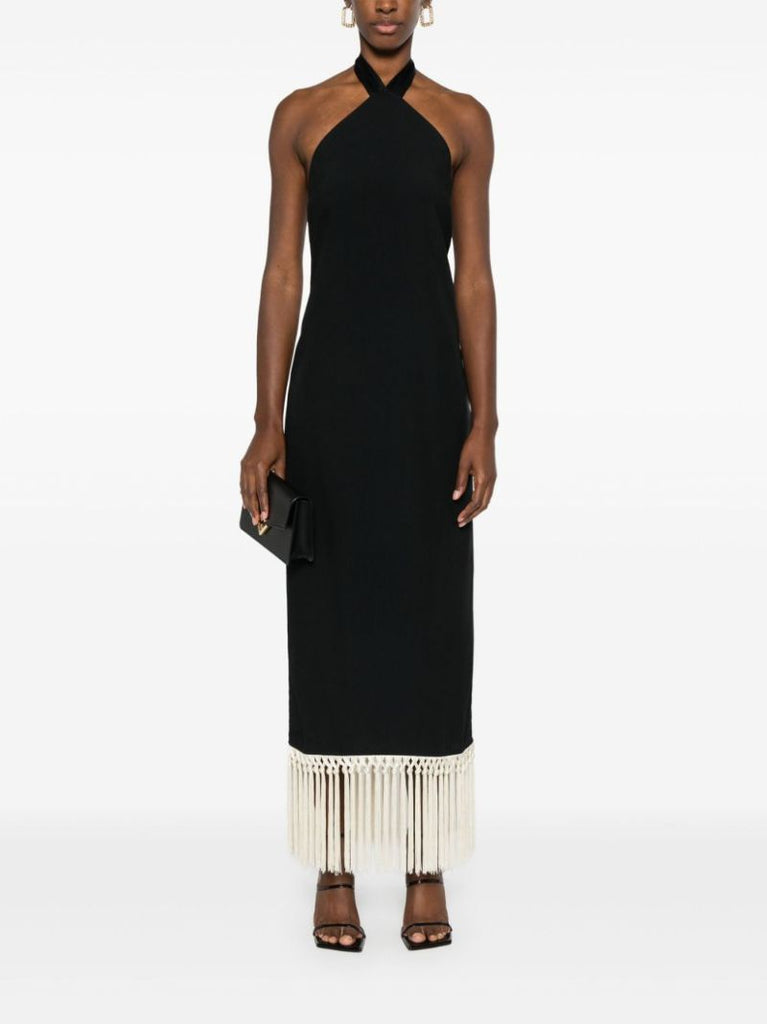 Black Fringe-trim Maxi Dress