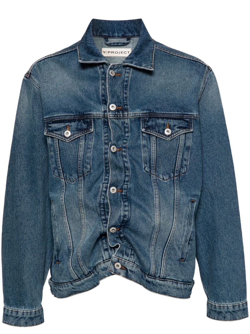 Gathered AppliquÃ_x0083_Â© Denim Jacket