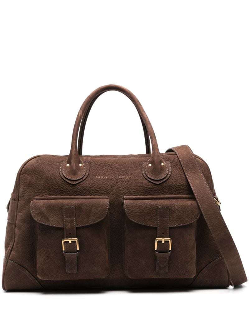 Brown Logo-stamp Leather Tote Bag