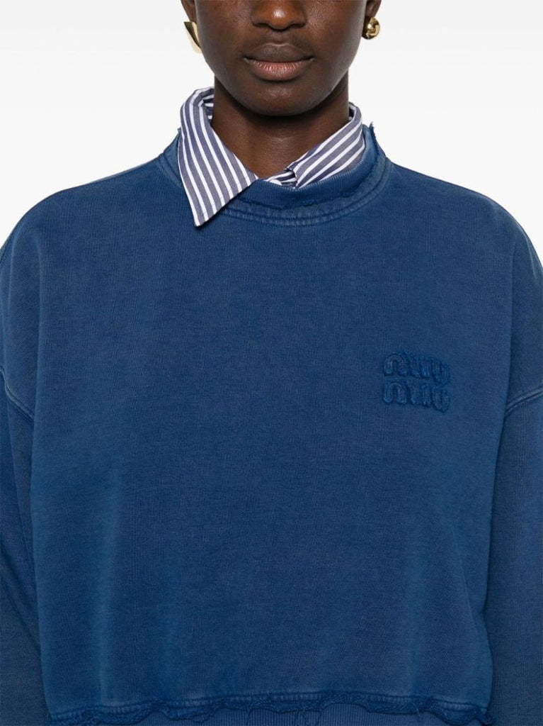 Blue Logo-appliquÃ_x0083_Â© Cotton Sweatshirt