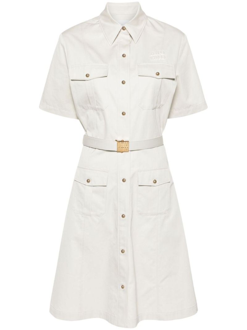 White Belted Cotton Shirt Dress