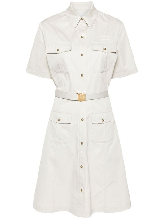 White Belted Cotton Shirt Dress