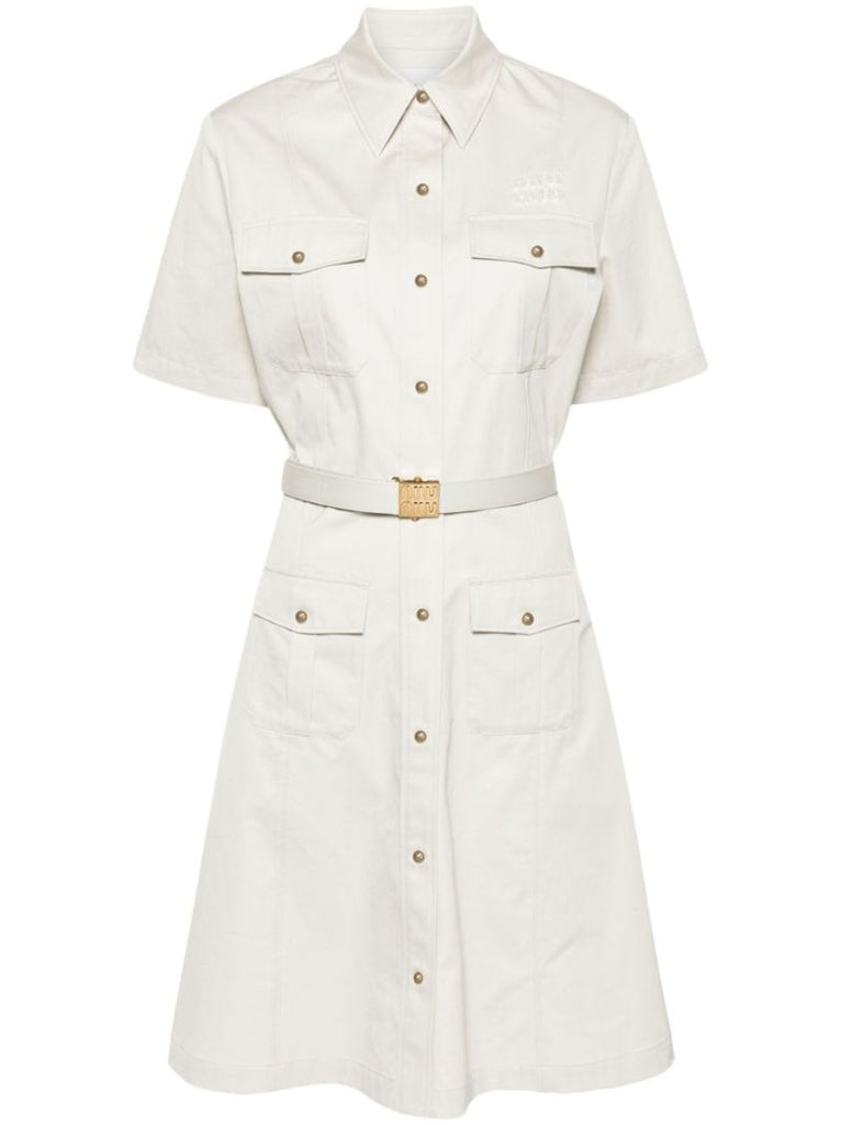 White Belted Cotton Shirt Dress