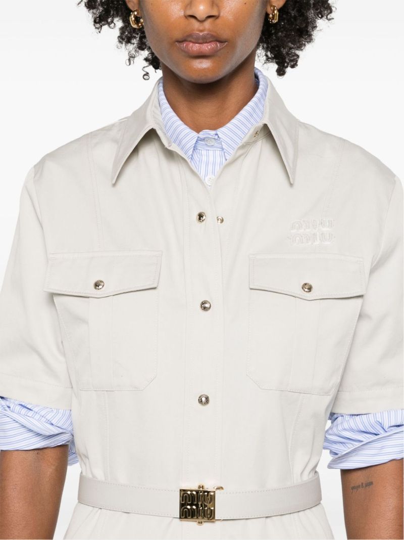 White Belted Cotton Shirt Dress