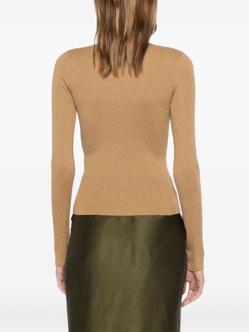 Neutral Ribbed-knit V-neck Sweater