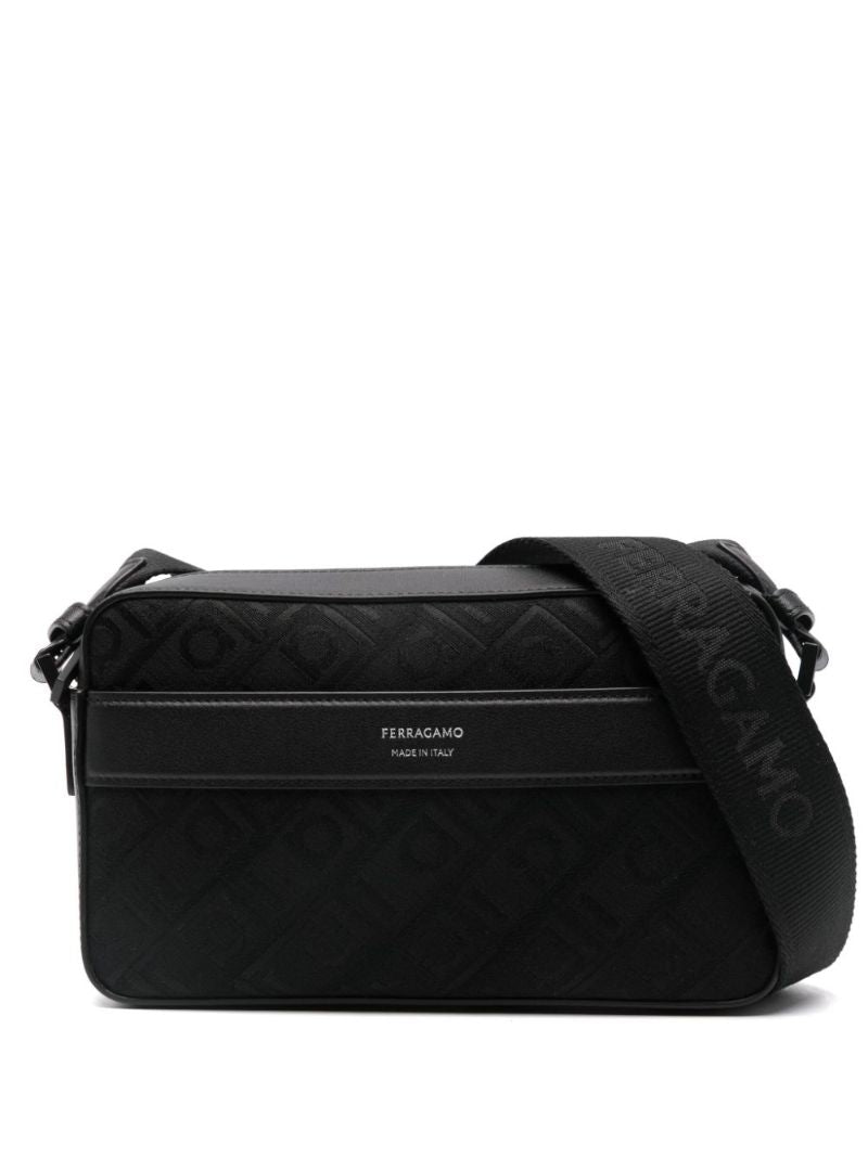 Black Gancini Jacquard Cross Body Bag