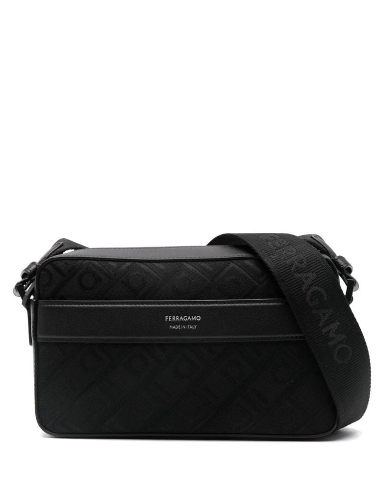 Black Gancini Jacquard Cross Body Bag