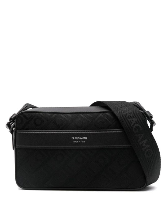 Black Gancini Jacquard Cross Body Bag