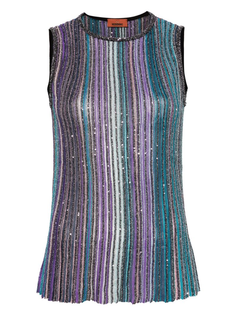 Multicolour Striped Metallic Tank Top