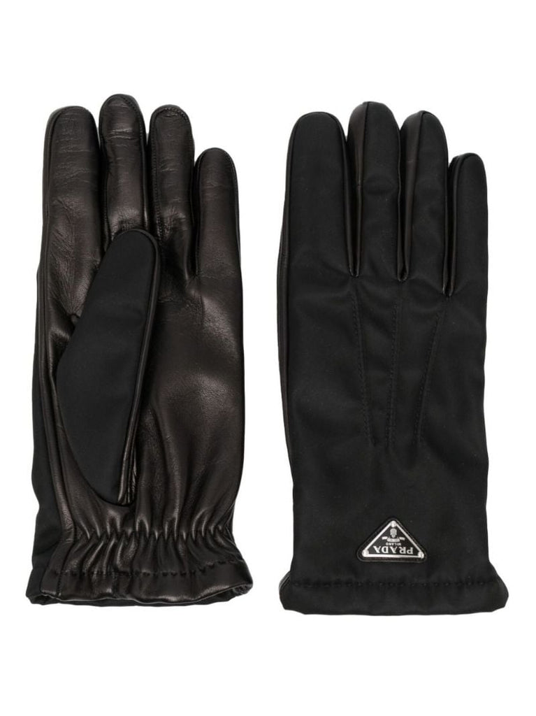 Black Triangle Logo Leather Gloves
