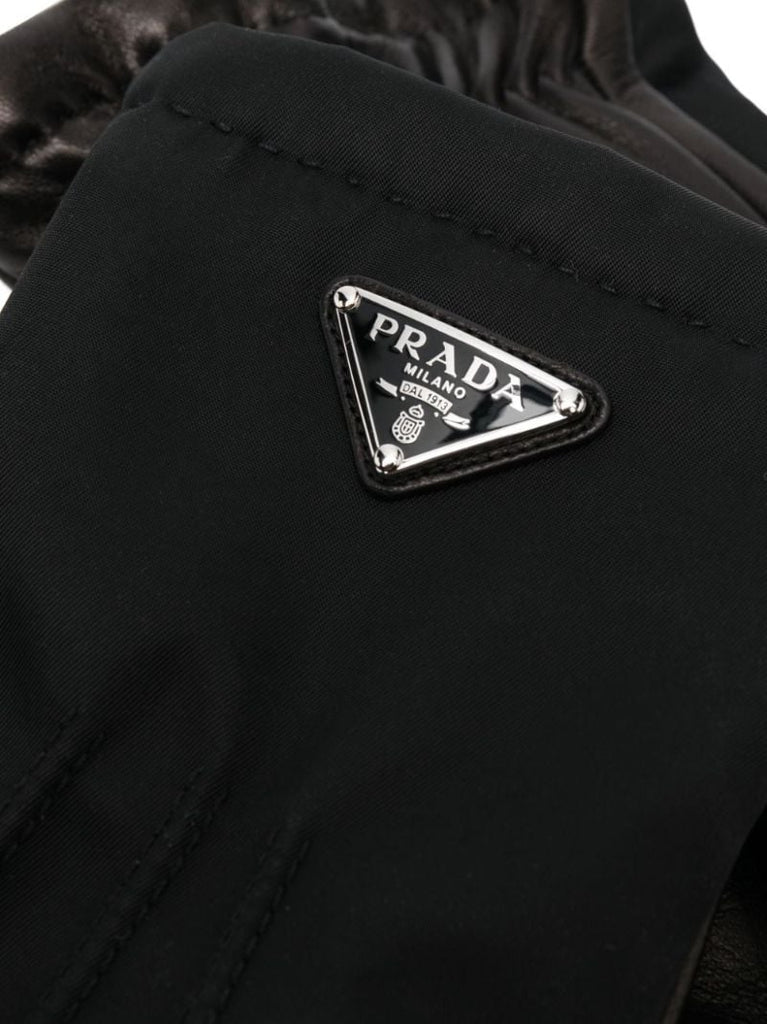 Black Triangle Logo Leather Gloves