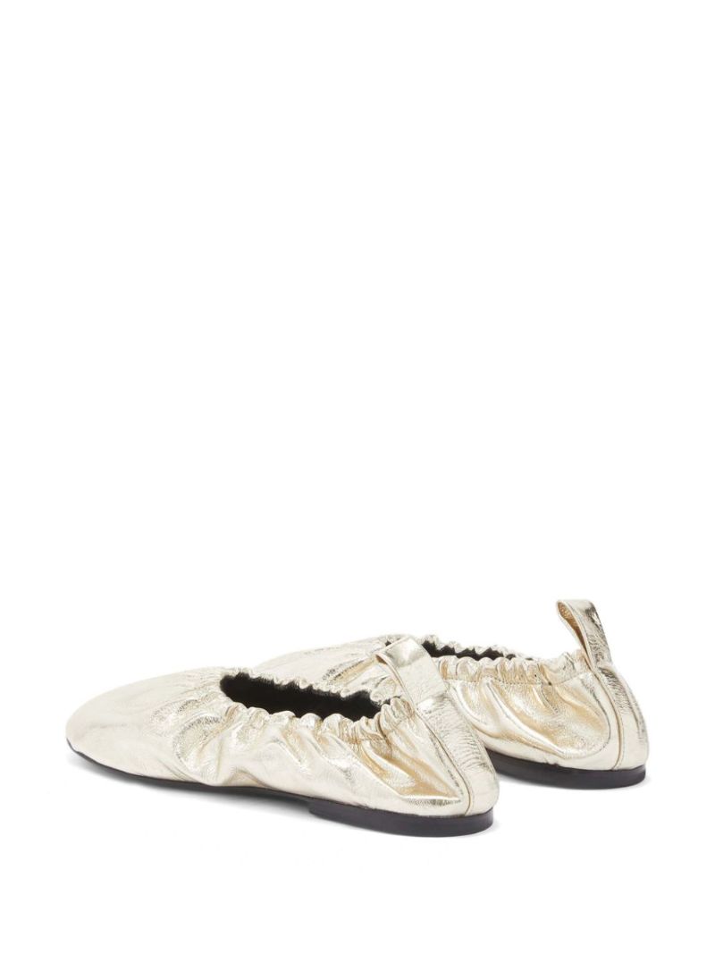 Gathered-detail Leather Ballerina Shoes