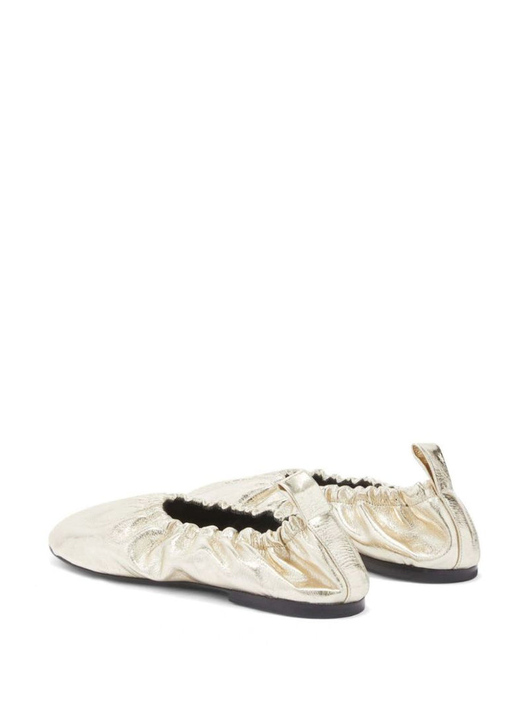 Gathered-detail Leather Ballerina Shoes