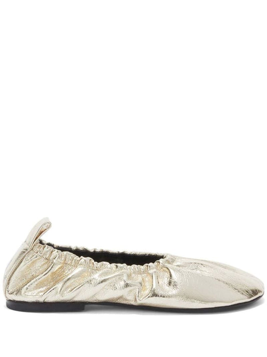 Gathered-detail Leather Ballerina Shoes