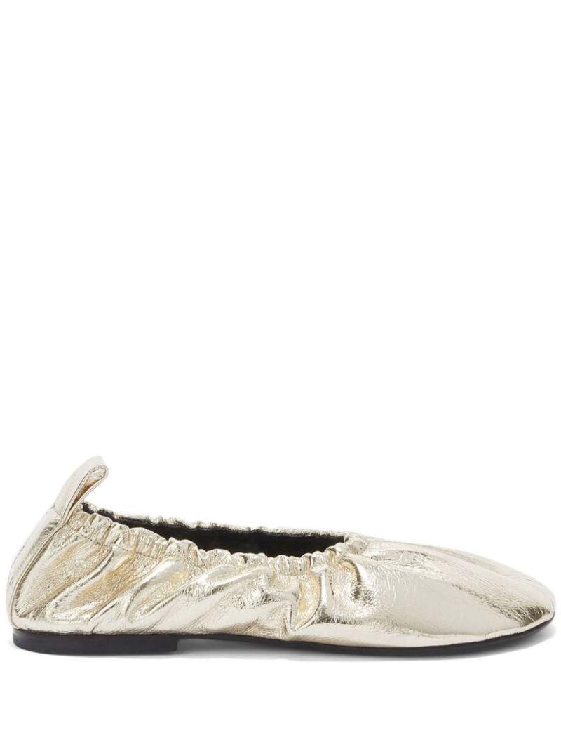 Gathered-detail Leather Ballerina Shoes