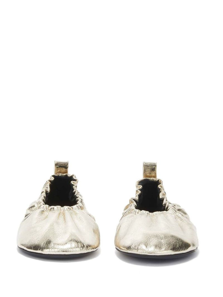 Gathered-detail Leather Ballerina Shoes