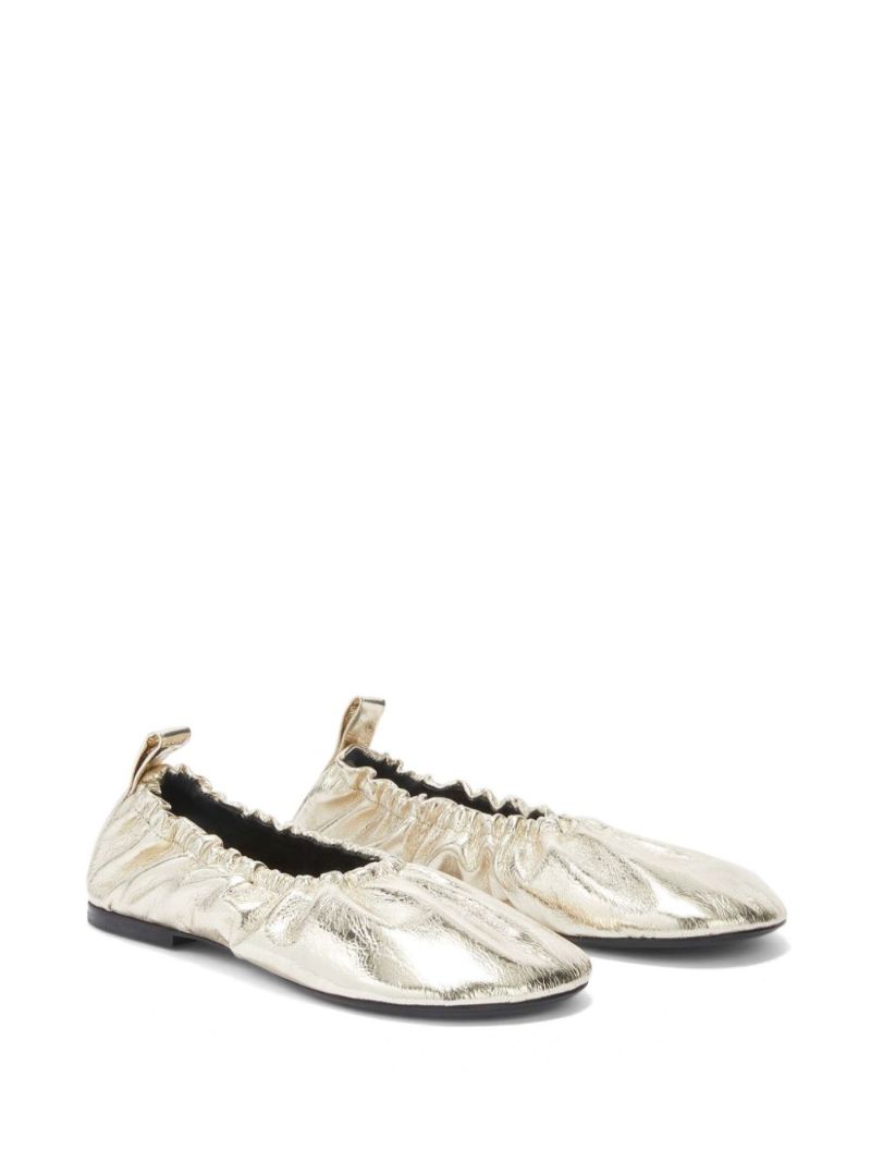 Gathered-detail Leather Ballerina Shoes