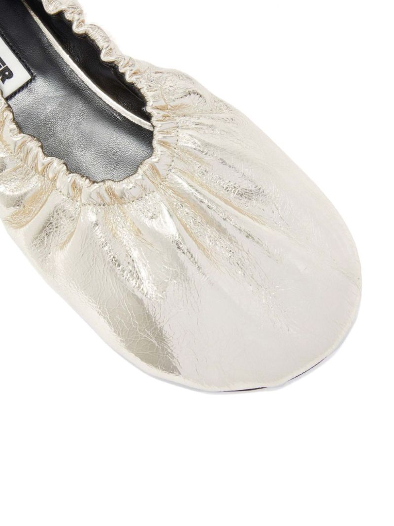 Gathered-detail Leather Ballerina Shoes