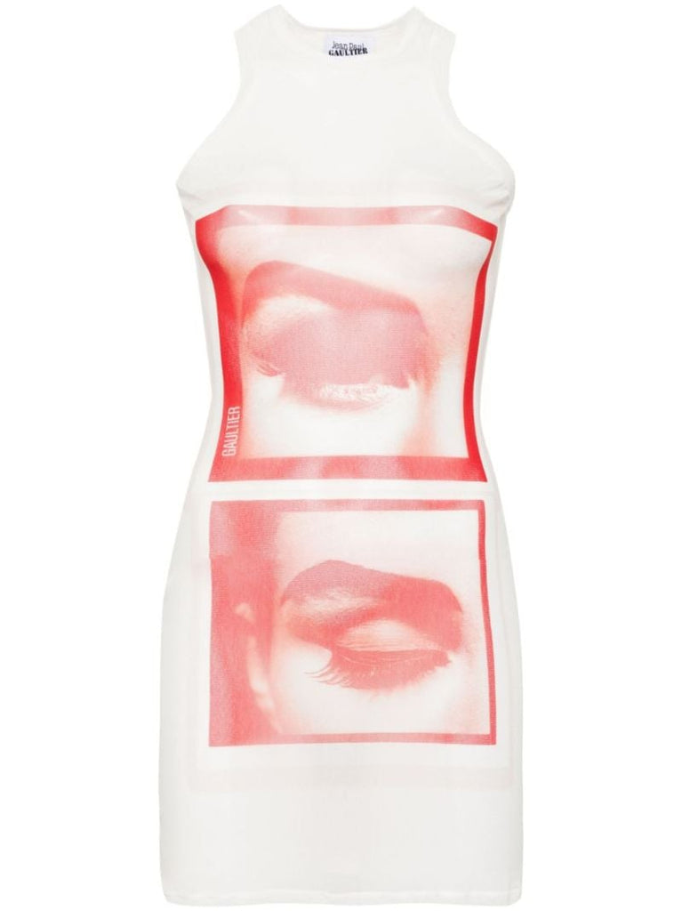 White Photo Print Mini Dress