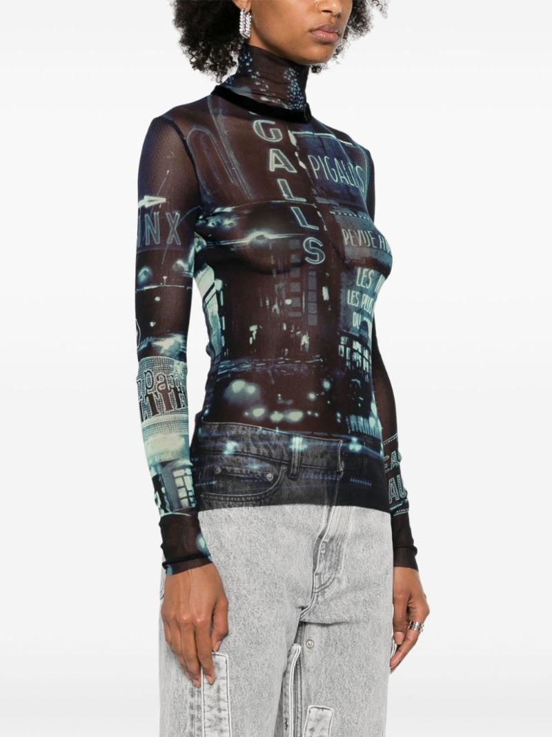 Blue Photo Print Mesh Top
