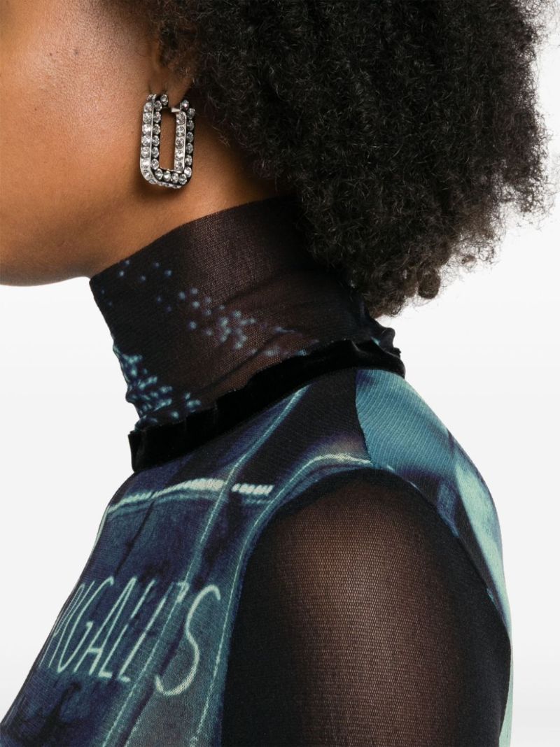 Blue Photo Print Mesh Top