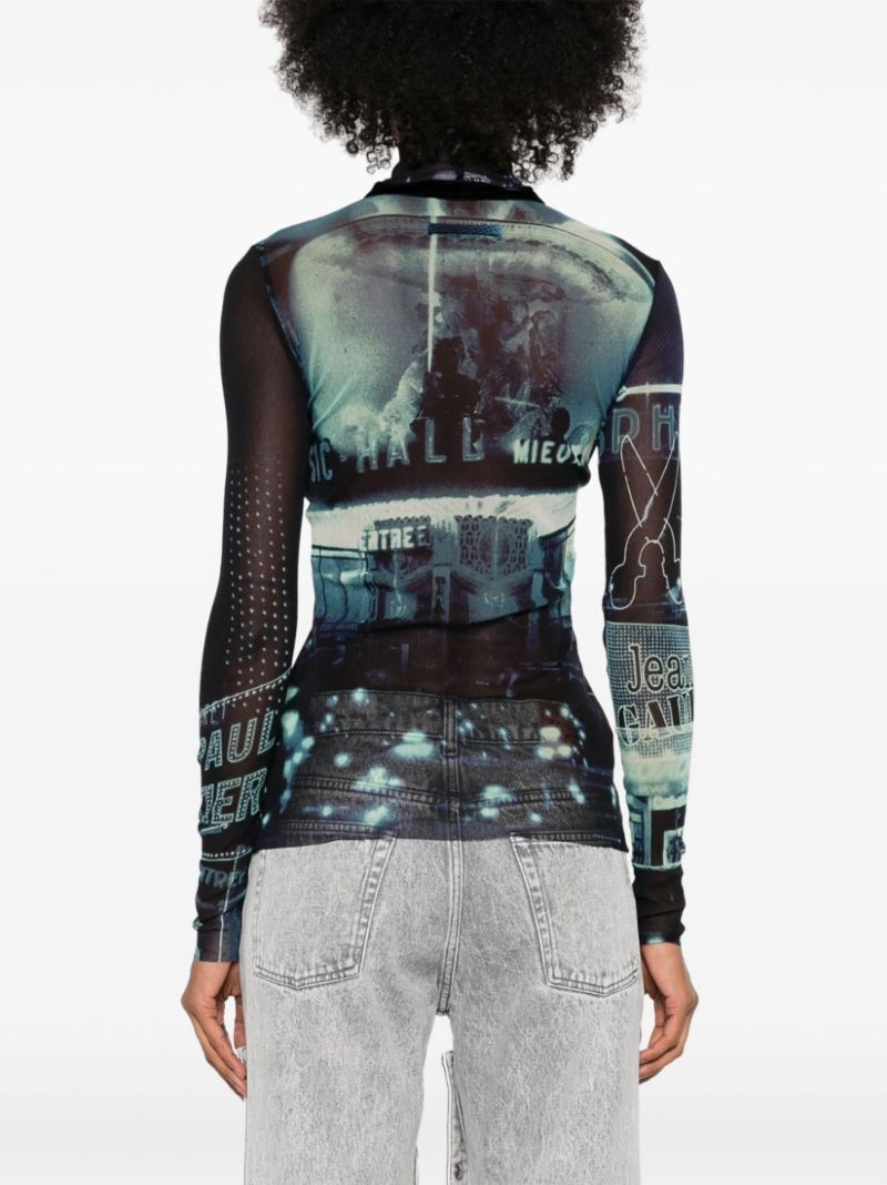 Blue Photo Print Mesh Top