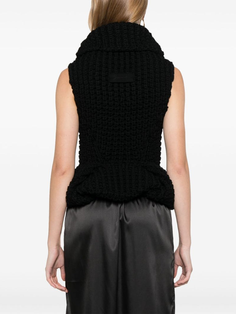 Black Peplum Wool Top