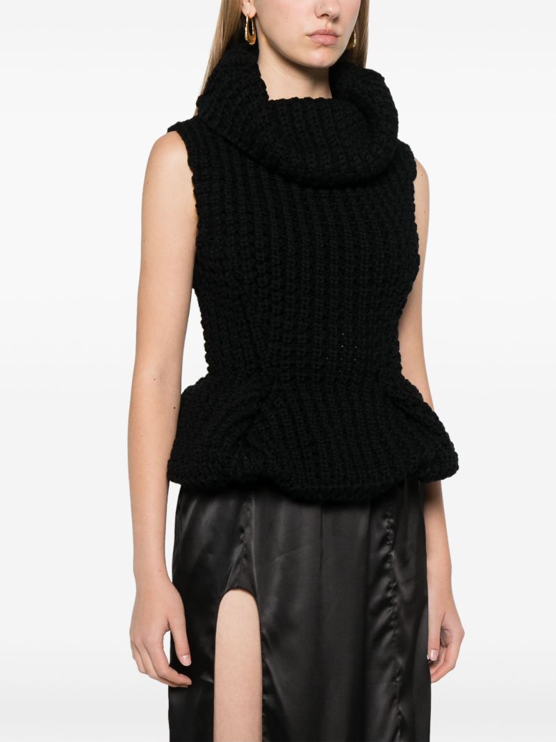 Black Peplum Wool Top