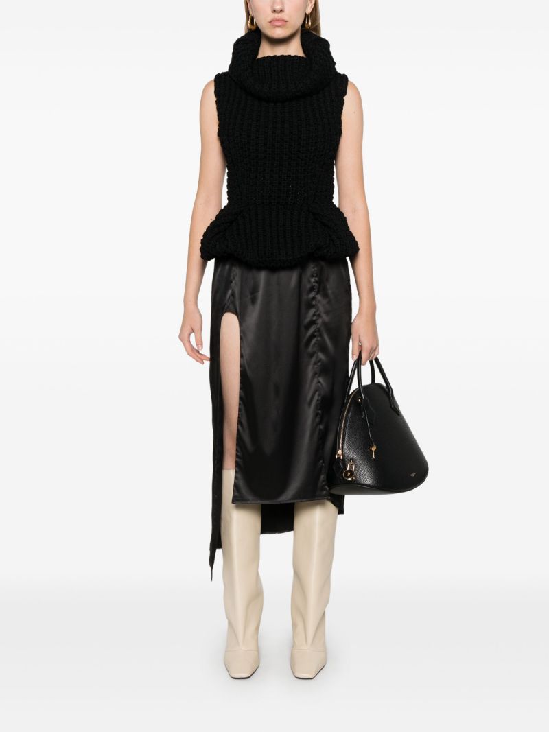 Black Peplum Wool Top