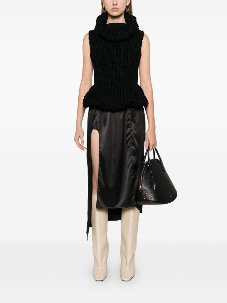 Black Peplum Wool Top