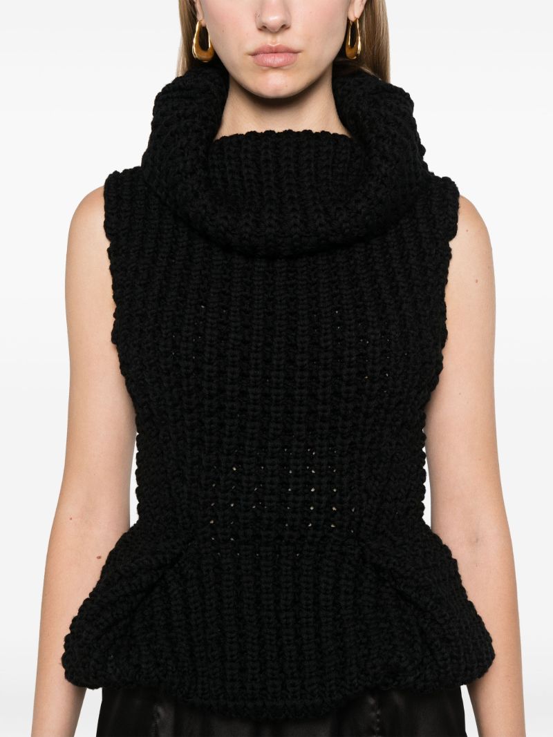Black Peplum Wool Top