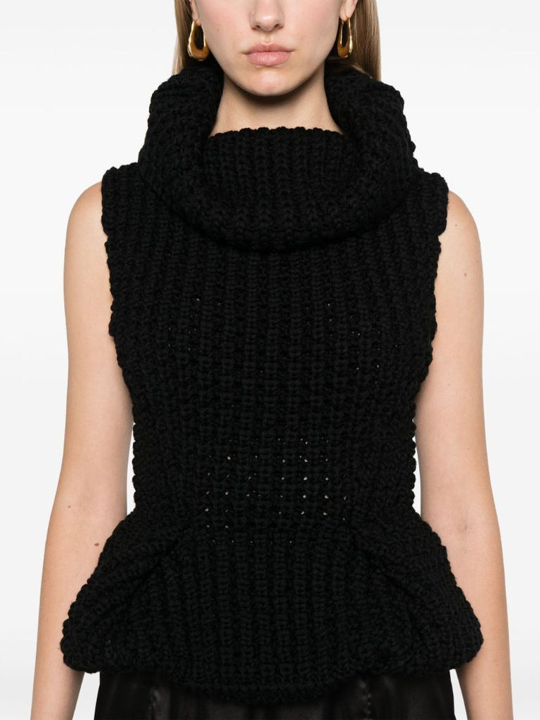 Black Peplum Wool Top
