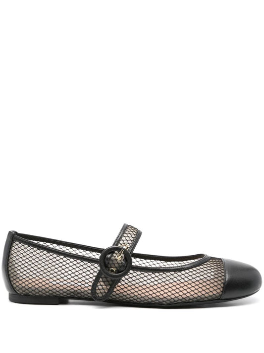 Black Mesh Leather Ballet Pumps