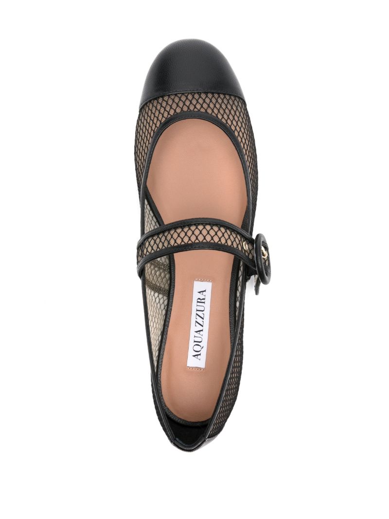 Black Mesh Leather Ballet Pumps