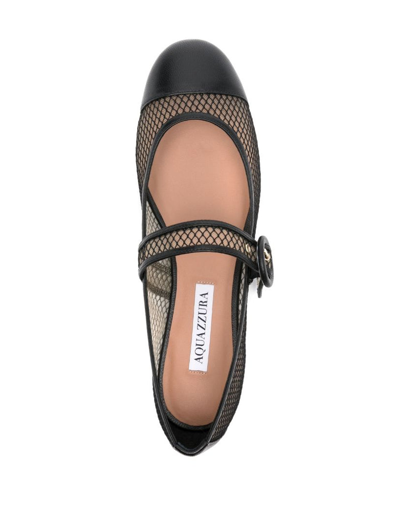 Black Mesh Leather Ballet Pumps