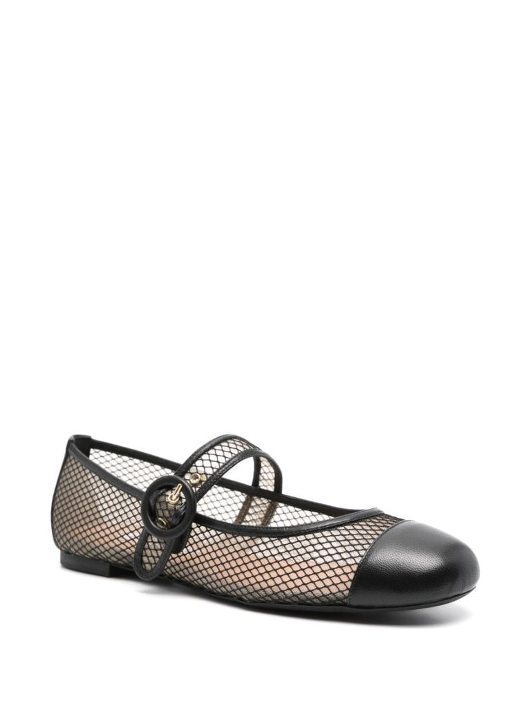 Black Mesh Leather Ballet Pumps